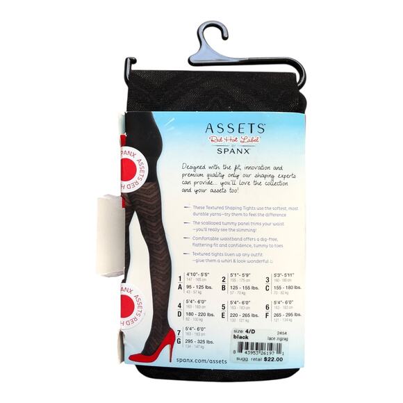 Spanx Assets Red Hot Label Shaping Tights Black Textured Lace Zigzag Size 4D New - Picture 2 of 12